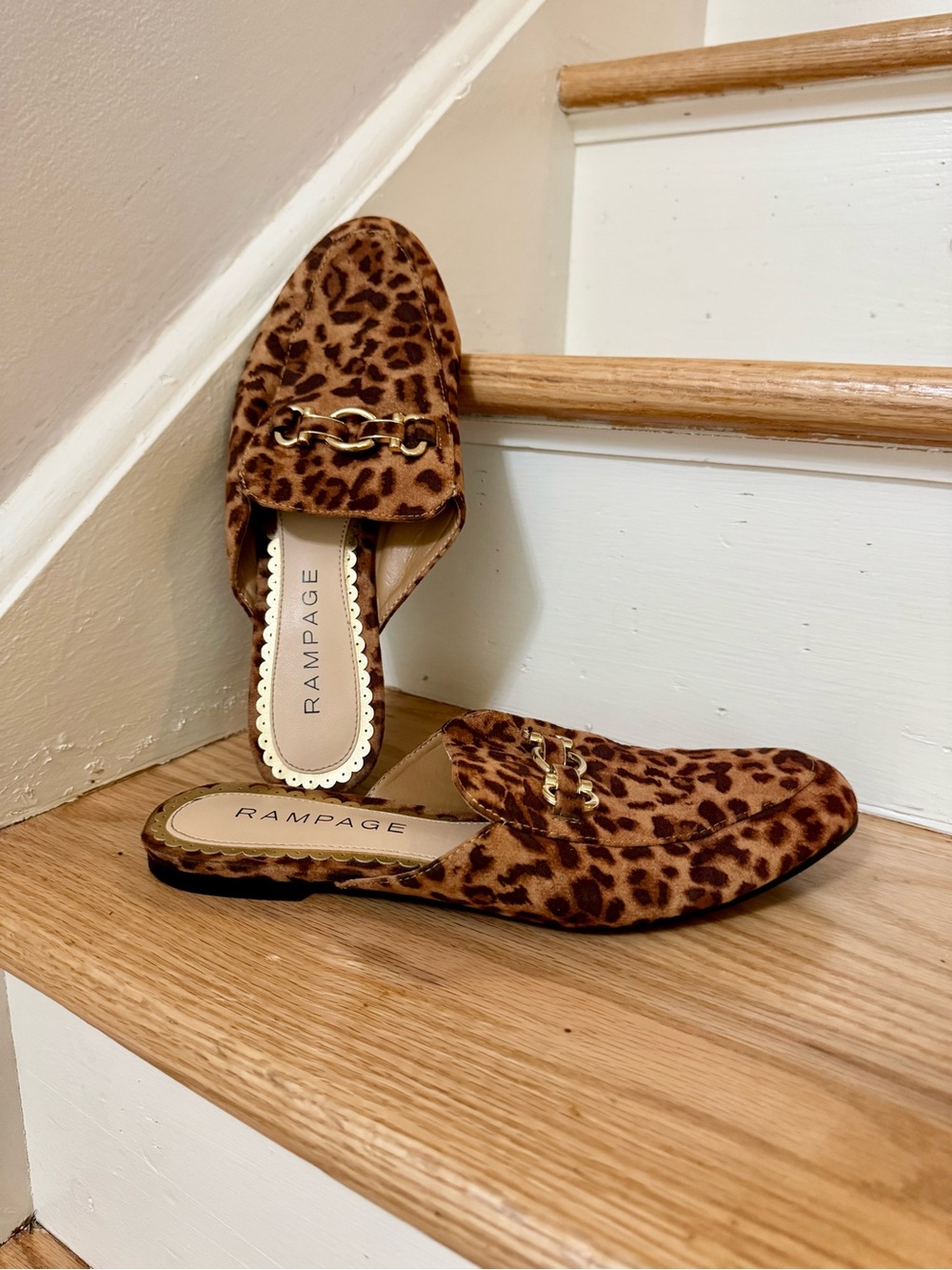 NWOT Rampage Leopard Print Mule Loafers Gold Horsebit Slip On Flats Size 8.5